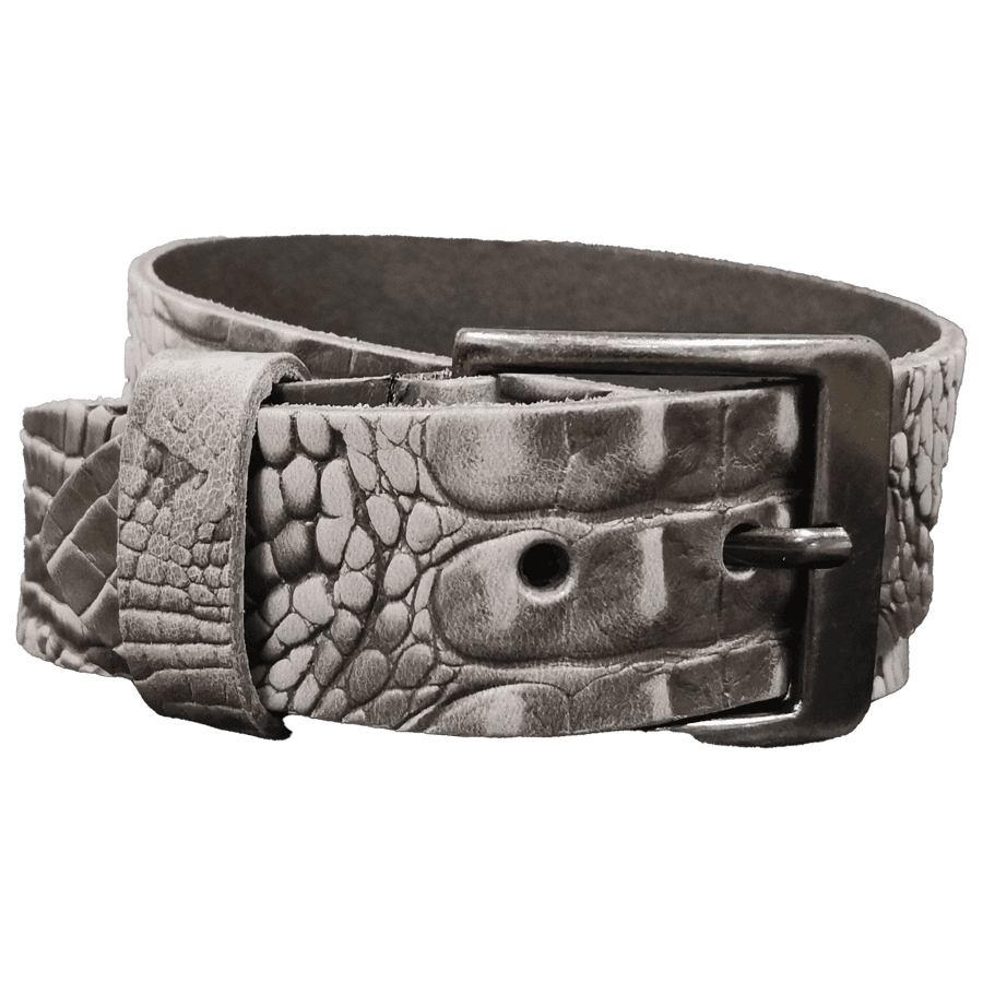 Nerflederen riem met krokoprint, model 64002, 40 mm Donkergrijs 115 cm